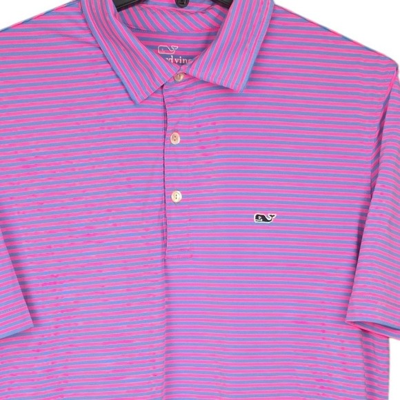 Vineyard Vines Other - Vineyard Vines Golf Polo Men's Medium Blue Pink Stripe Shirt Short Sleeve Casual